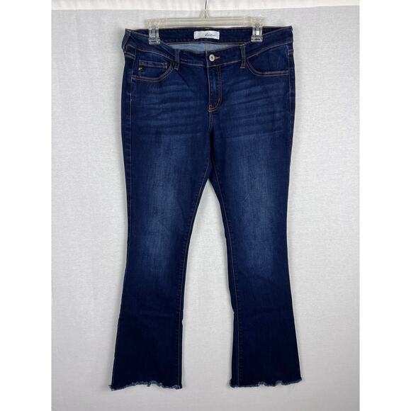 Kancan Jeans Anna Low Rise Boot Cut Dark Frayed Stretch Denim Boho Fall Casual - Picture 1 of 8